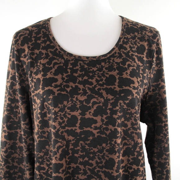 Peruvian Connection Berkshire Tee Tan Brown Vining Floral Long Sleeve Top XL - Picture 2 of 6